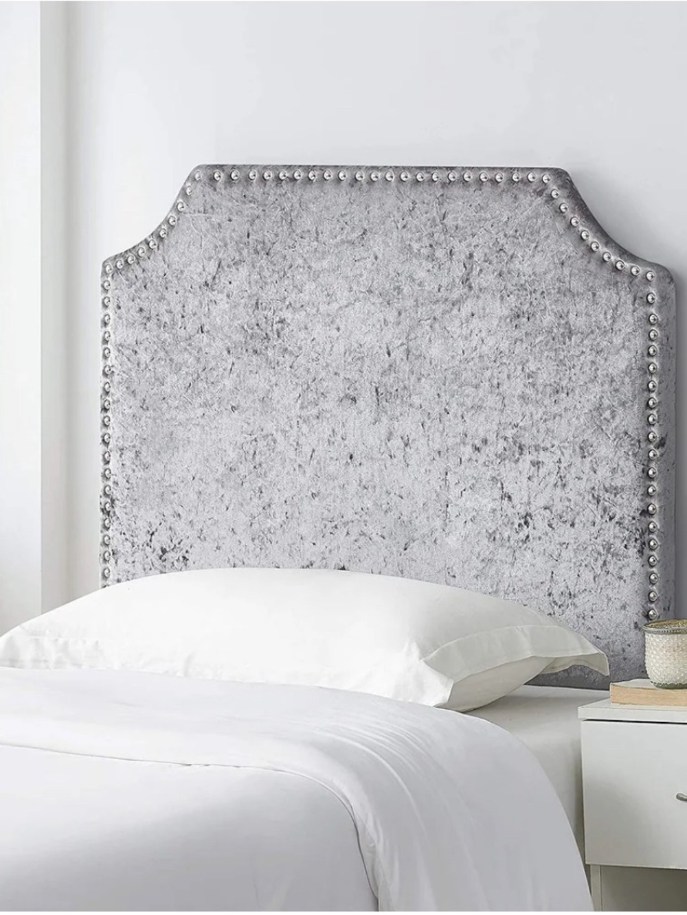 Amazon Silver Crushed Velvet Nailhead Headboard